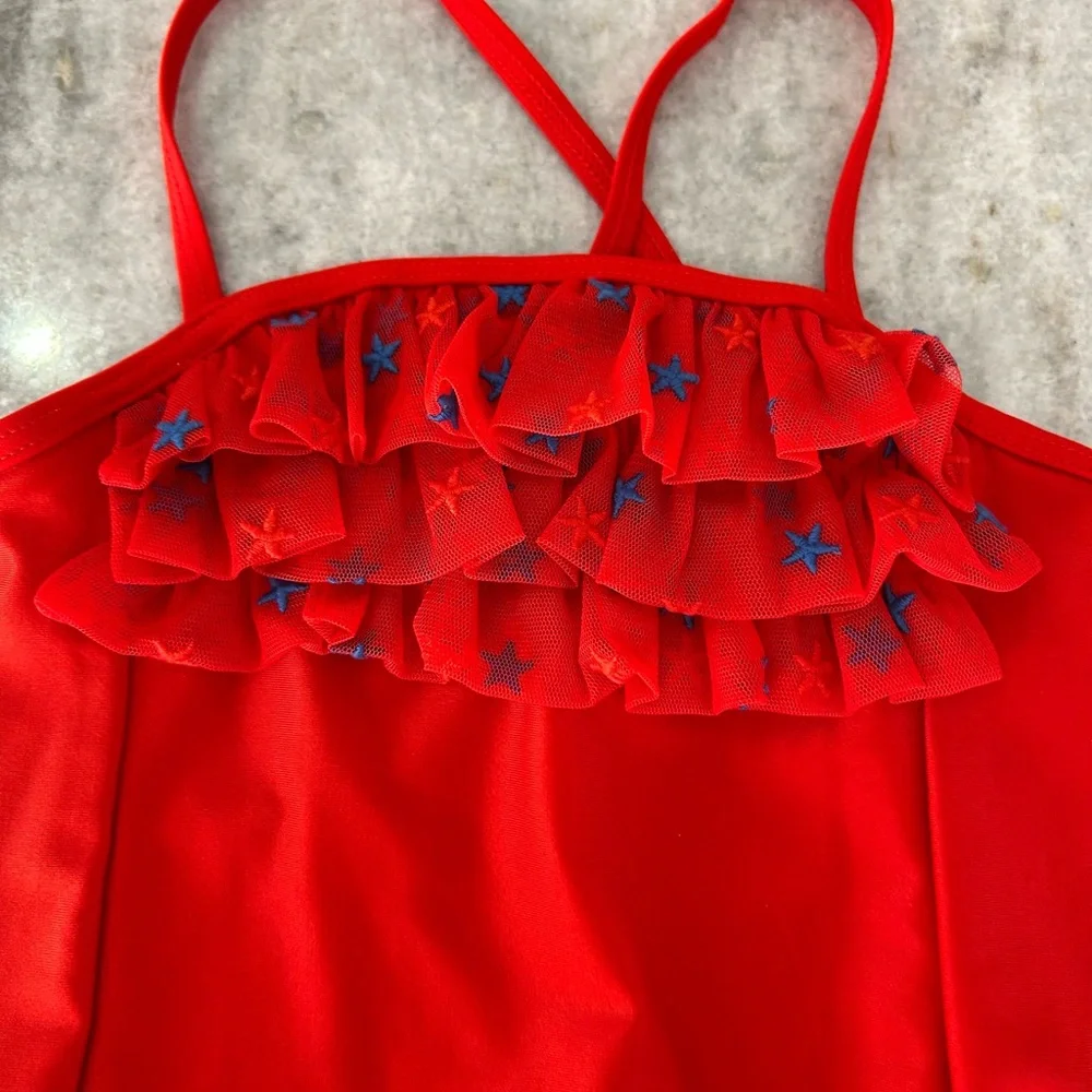 Cat & Jack Red Ruffled Kids Swim One Piece Size 5T